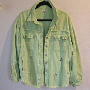 POL Distressed Cotton Denim Jacket